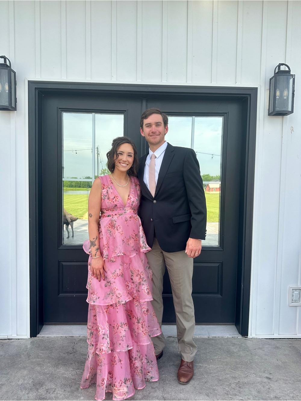 Lulu's Pink Floral Ruffled Maxi Dress